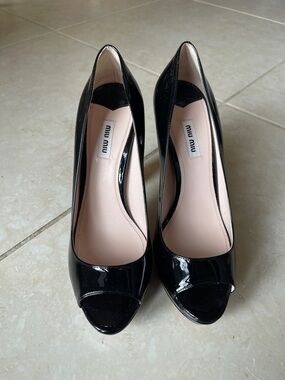 Miu Miu Black Patent Leather Peep-Toe Pumps 
EU size 40.5. New.